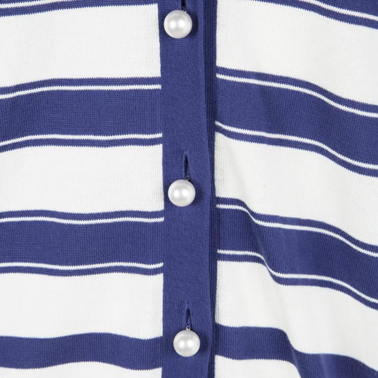 Pre Owned Louis Vuitton Blue and White Striped Cardigan L
