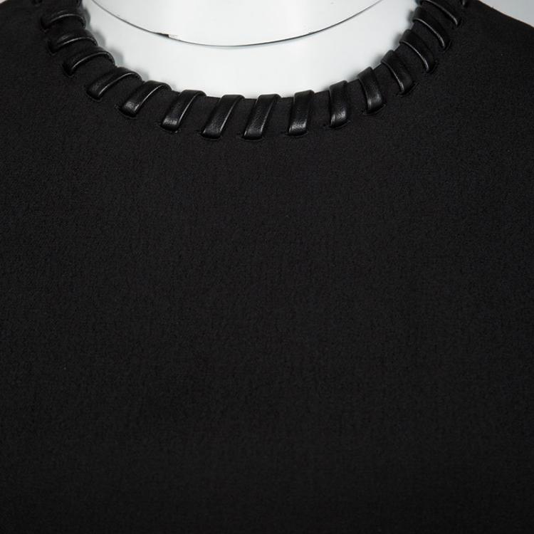 Pre Owned Louis Vuitton Black Leather Trim Textured Skirt Detail Sleeveless Dress S