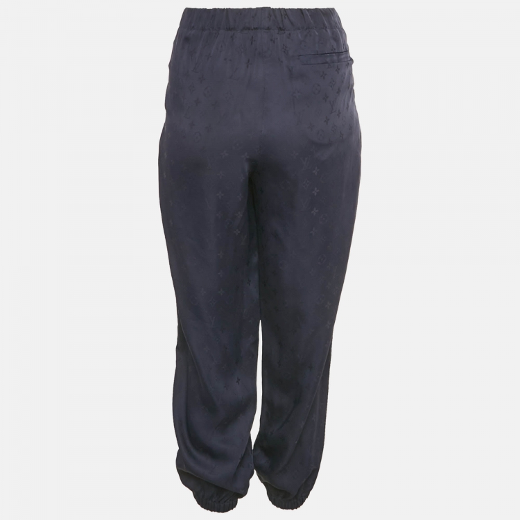 Pre Owned Louis Vuitton Blue Monogram Satin Trousers M