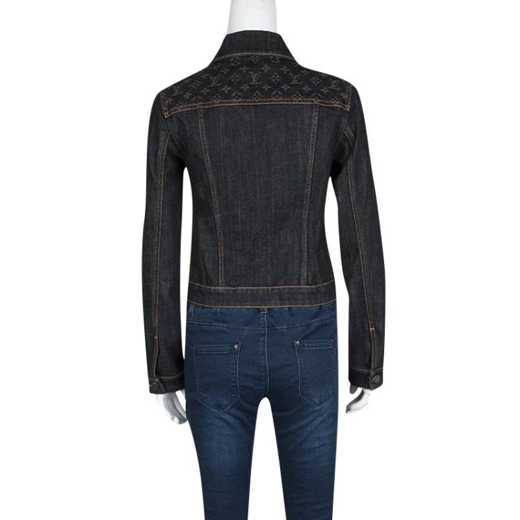 Pre Owned Louis Vuitton Black Monogram Shoulder Patch Detail Denim Jacket S