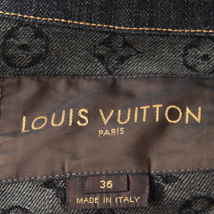 Pre Owned Louis Vuitton Black Monogram Shoulder Patch Detail Denim Jacket S