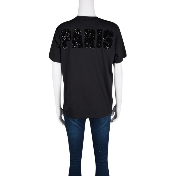 Pre Owned Louis Vuitton Black Sequin Embellished Short Sleeve T-Shirt M
