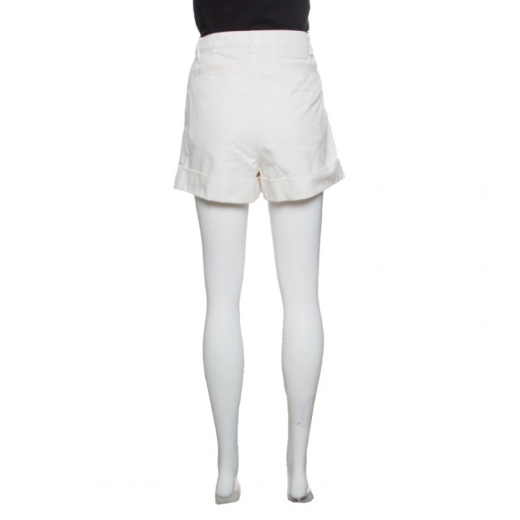Pre Owned Louis Vuitton Off White Denim Shorts L