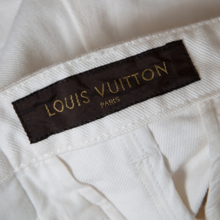 Pre Owned Louis Vuitton Off White Denim Shorts L