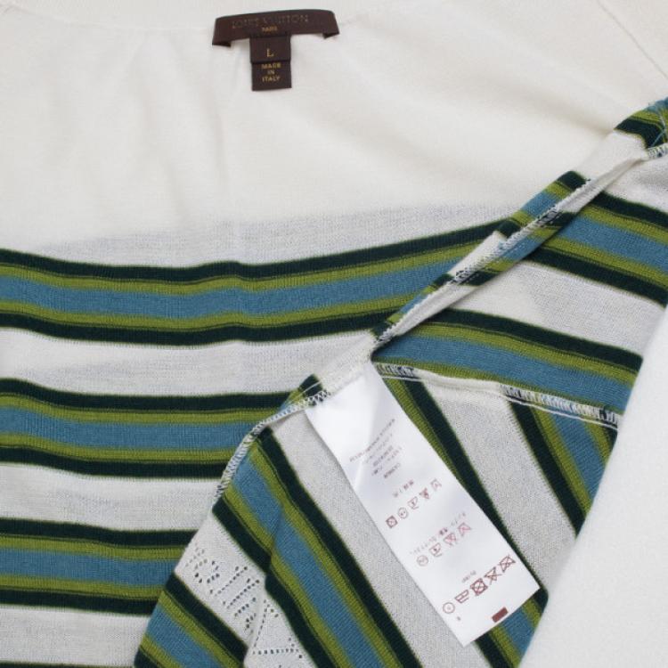 Pre Owned Louis Vuitton Striped Boat Neck Sweater L