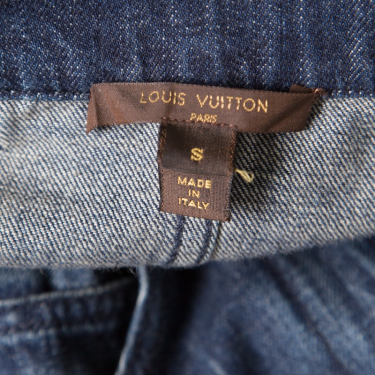 Pre Owned Louis Vuitton Indigo Faded Effect Denim Side Paneled Mini Skirt S
