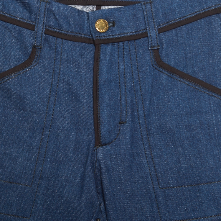 Pre Owned Louis Vuitton Indigo Dark Wash Contrast Piping Boot Cut Denim Jeans S