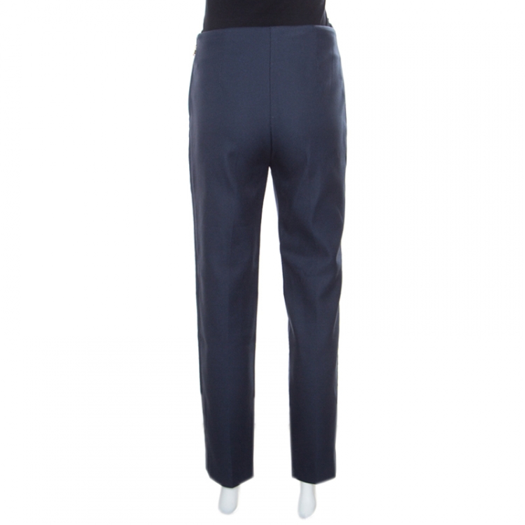 Pre Owned Louis Vuitton Black and Blue Patterened Jacquard Tailored Pants M