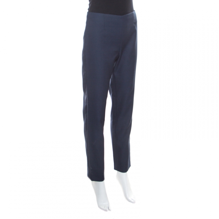Pre Owned Louis Vuitton Black and Blue Patterened Jacquard Tailored Pants M