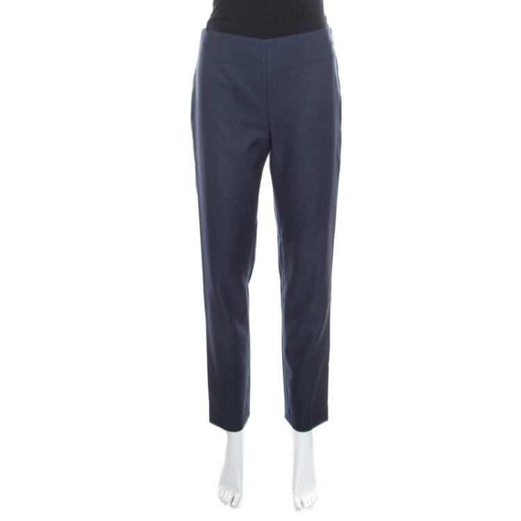 Pre Owned Louis Vuitton Black and Blue Patterened Jacquard Tailored Pants M
