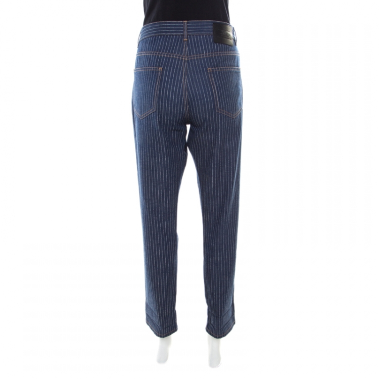Pre Owned Louis Vuitton Indigo Striped Denim Straight Fit Jeans M