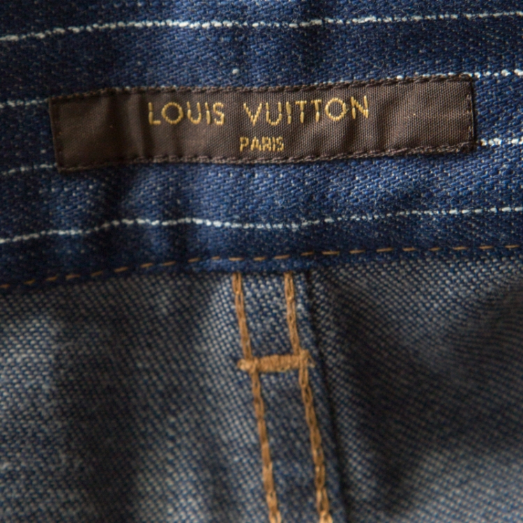 Pre Owned Louis Vuitton Indigo Striped Denim Straight Fit Jeans M