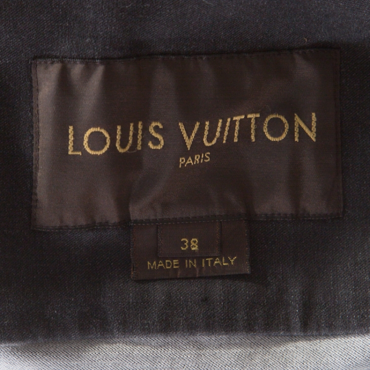 Pre Owned Louis Vuitton Black Washed Effect Denim Monogram Embroidered Collarless Jacket M