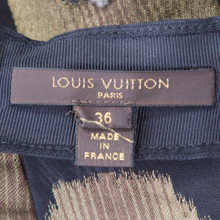 Pre Owned Louis Vuitton Green Fuzzy Wool Embroidered Pleated Jacquard Mini Skirt S