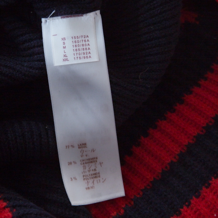 Pre Owned Louis Vuitton Navy Blue Wool and Cashmere Contrast Trim Detail Boat Neck Dress L