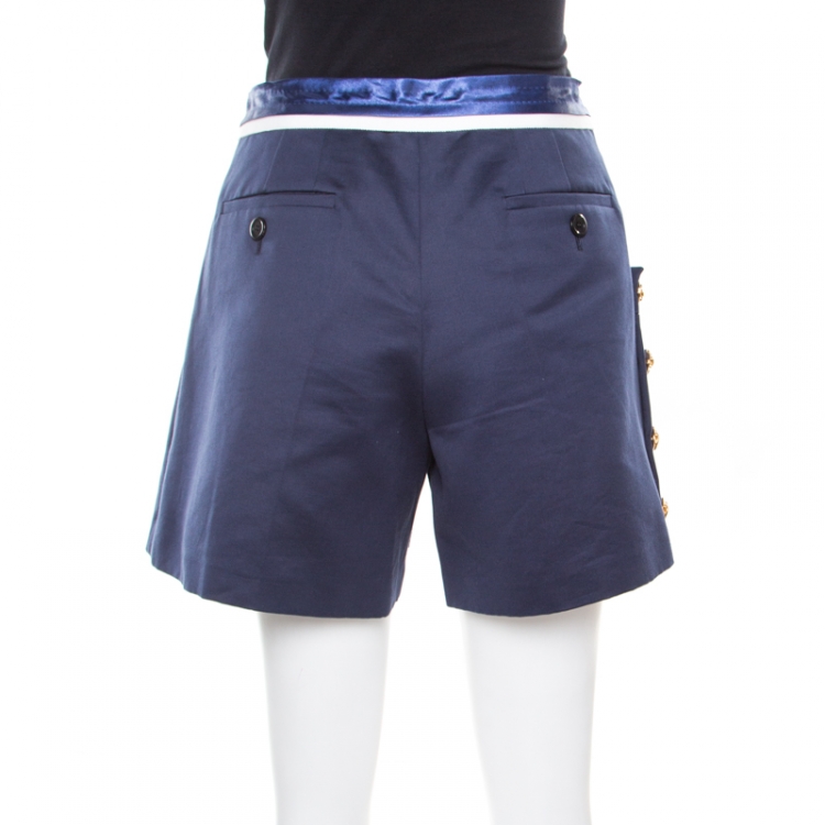 Pre Owned Louis Vuitton Navy Blue Cotton Logo Button Detail Mini Skort M