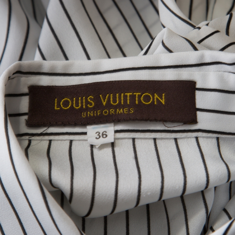 Pre Owned Louis Vuitton Uniformes Monochrome Striped Long Sleeve Blouse S
