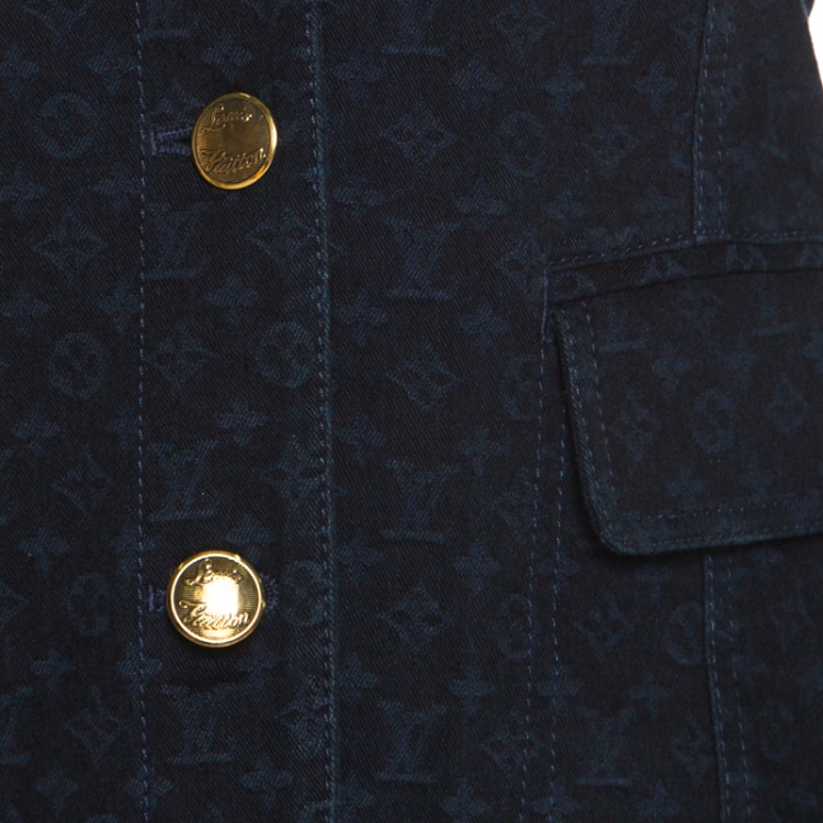 Pre Owned Louis Vuitton Indigo Dark Wash Denim Monogram Contrast Leather Trim Jacket M