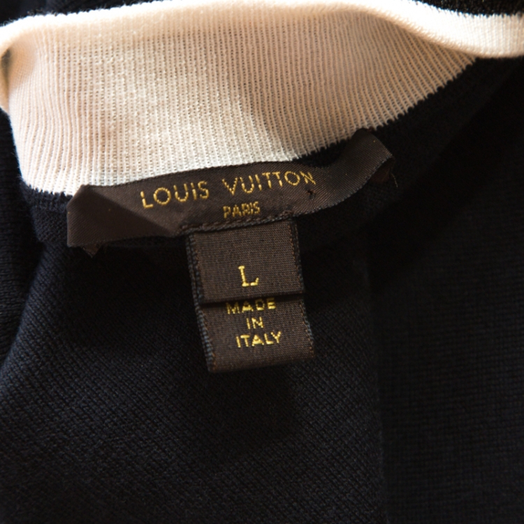 Pre Owned Louis Vuitton Navy Blue Silk and Cotton Knit Crew Neck Crop Top L