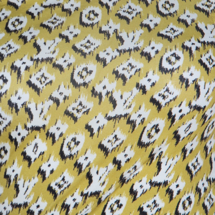 Pre Owned Louis Vuitton Yellow Monogram Print Cotton Ruche Detail Mini Dress S