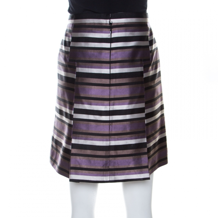 Pre Owned Louis Vuitton Black and Violet Silk Striped Mini Skirt M 