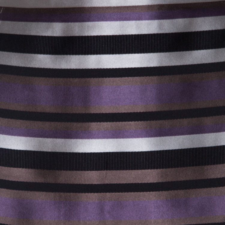 Pre Owned Louis Vuitton Black and Violet Silk Striped Mini Skirt M 