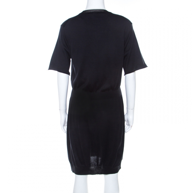 Pre Owned Louis Vuitton Black Cotton Silk Elasticized Waist Crew Neck Dress M