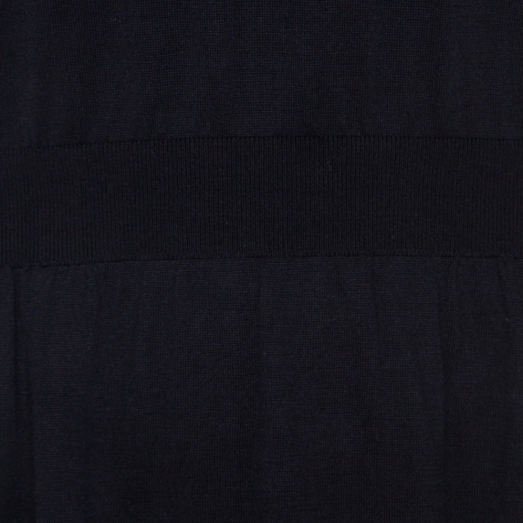 Pre Owned Louis Vuitton Black Cotton Silk Elasticized Waist Crew Neck Dress M