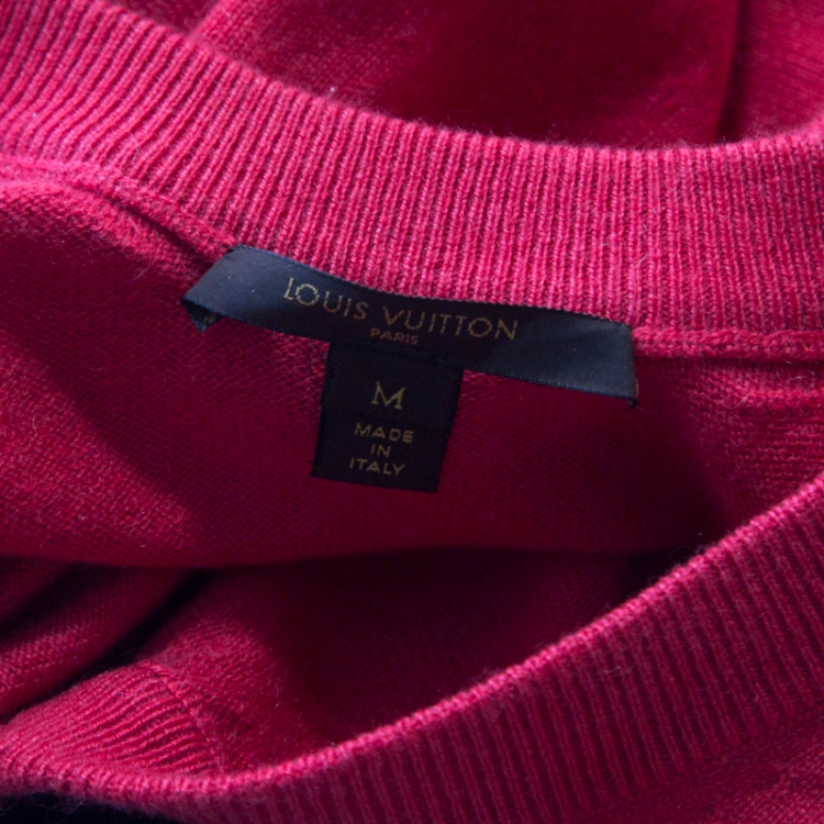 Pre Owned Louis Vuitton Red Cashmere Embellished Pocket Sweater M 