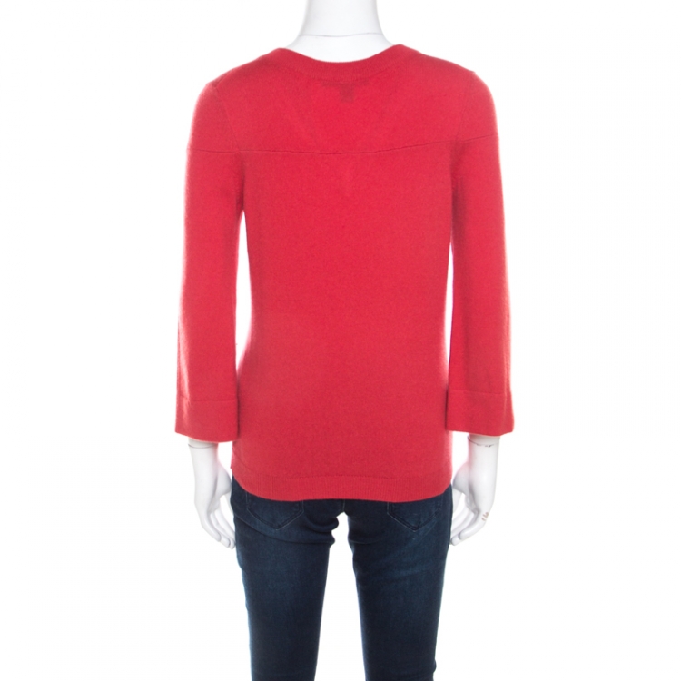Pre Owned Louis Vuitton Red Cashmere Embellished Pocket Sweater M 