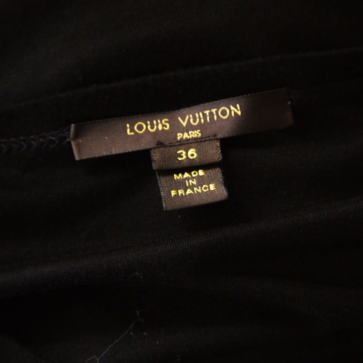 Pre Owned Louis Vuitton Black Stretch Knit Belted Short Sleeve Dress S