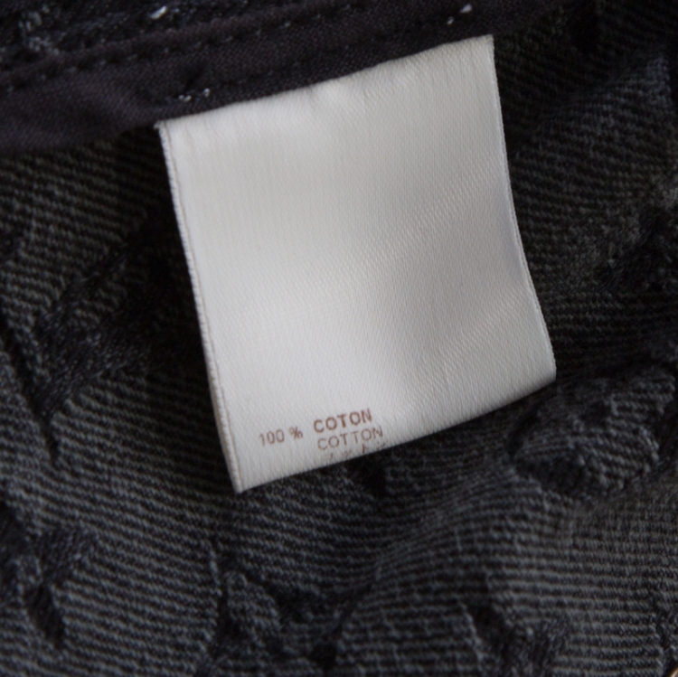 Pre Owned Louis Vuitton Dark Grey Monogrammed Denim Velvet Collar Detail Jacket M
