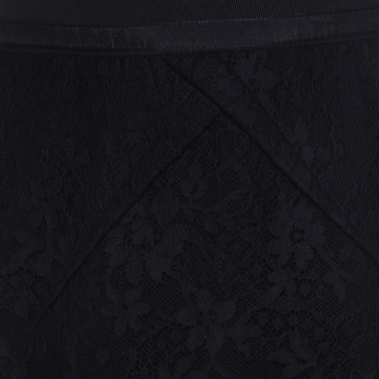 Pre Owned Louis Vuitton Black Lace Textured Dart Detail Pencil Skirt M 
