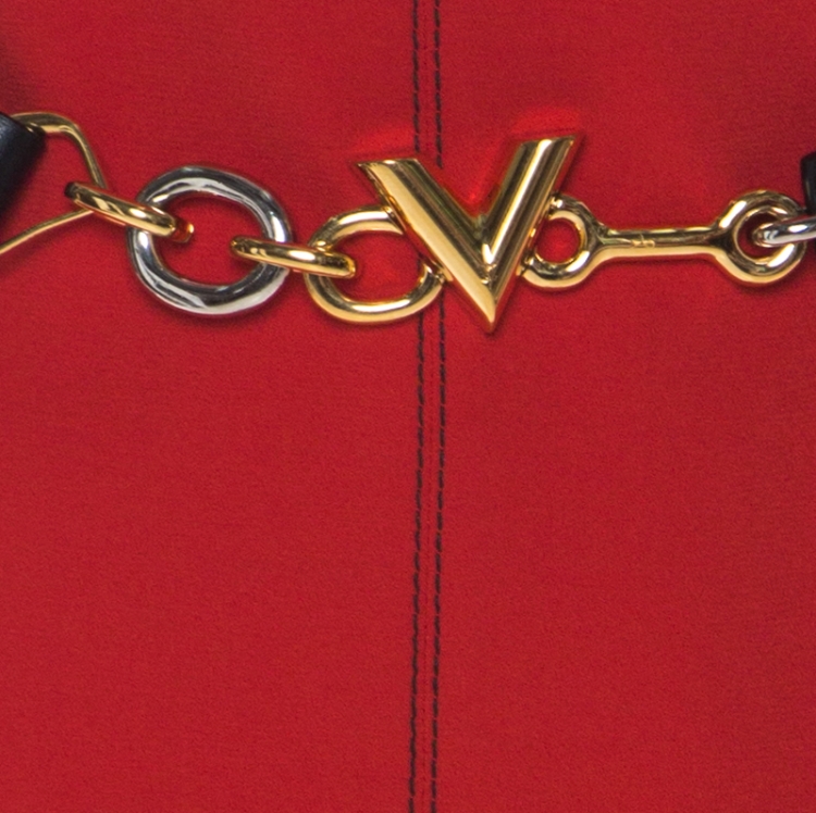 Pre Owned Louis Vuitton Red Crepe Sleeveless Belted Dress M