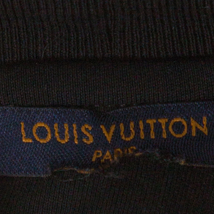 Pre Owned Louis Vuitton Black Cotton Logo Stamp Printed T Shirt S 
