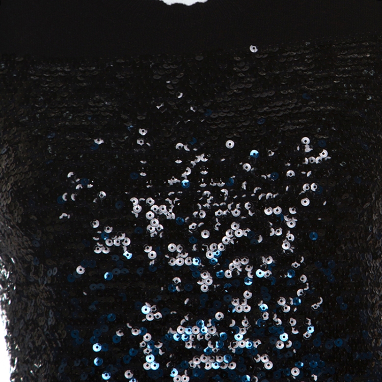 Pre Owned Louis Vuitton Navy Blue Cashmere and Silk Sequinned Dress M