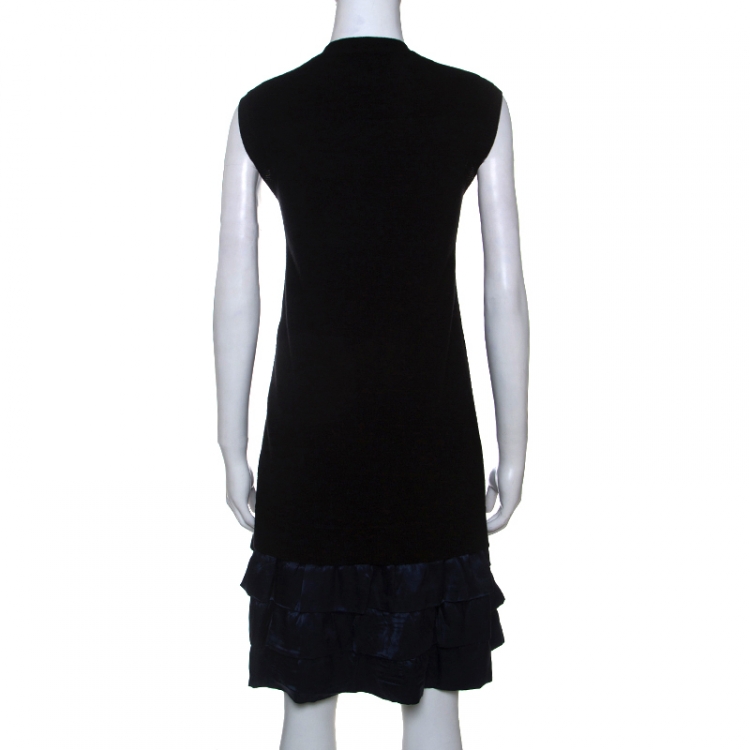 Pre Owned Louis Vuitton Navy Blue Cashmere and Silk Sequinned Dress M