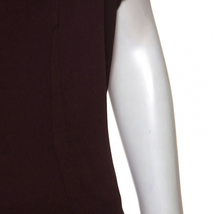 Pre Owned Louis Vuitton Burgundy Knit Draped Neck Back Tie Detail Top M