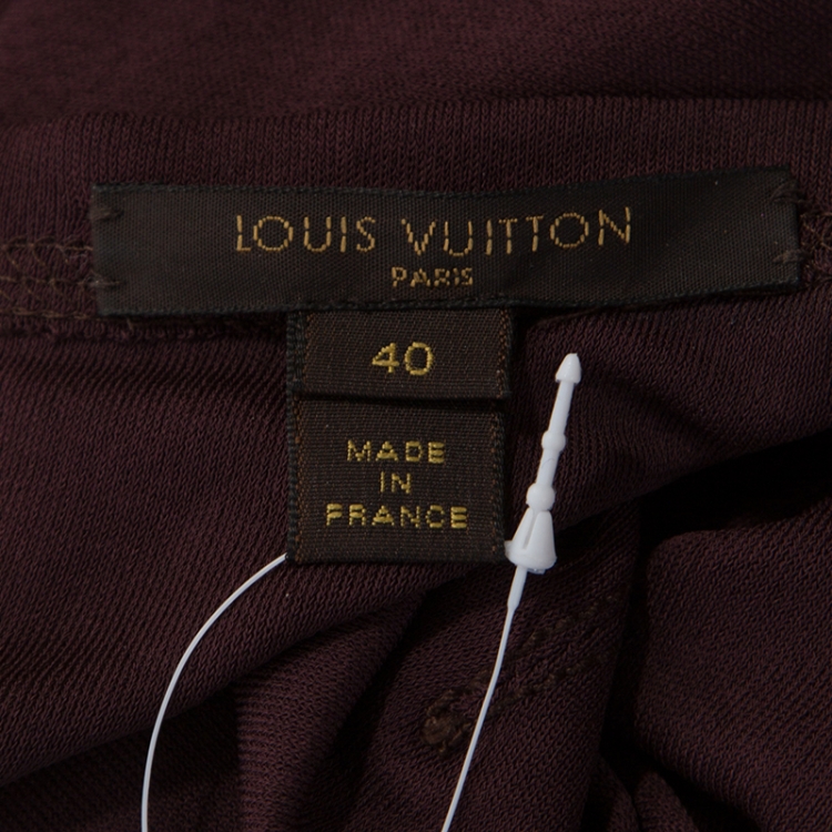 Pre Owned Louis Vuitton Burgundy Knit Draped Neck Back Tie Detail Top M