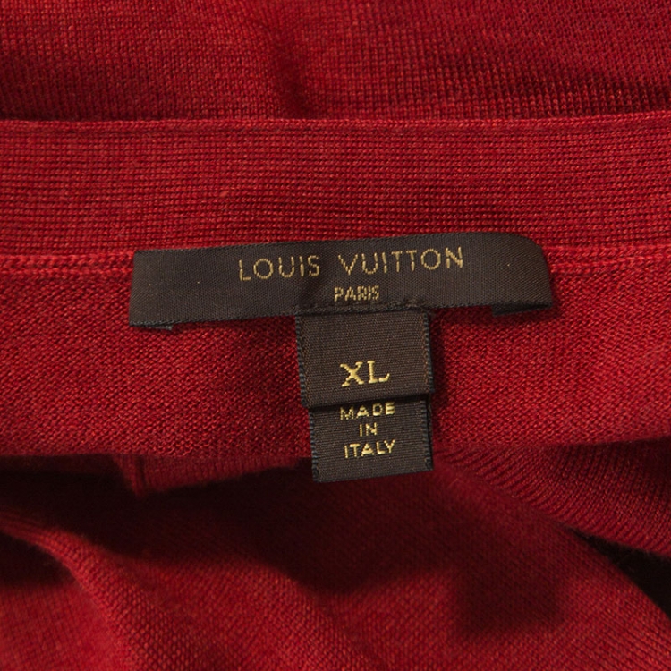 Pre Owned Louis Vuitton Red Cashmere and Silk Knit Button Front Cardigan XL