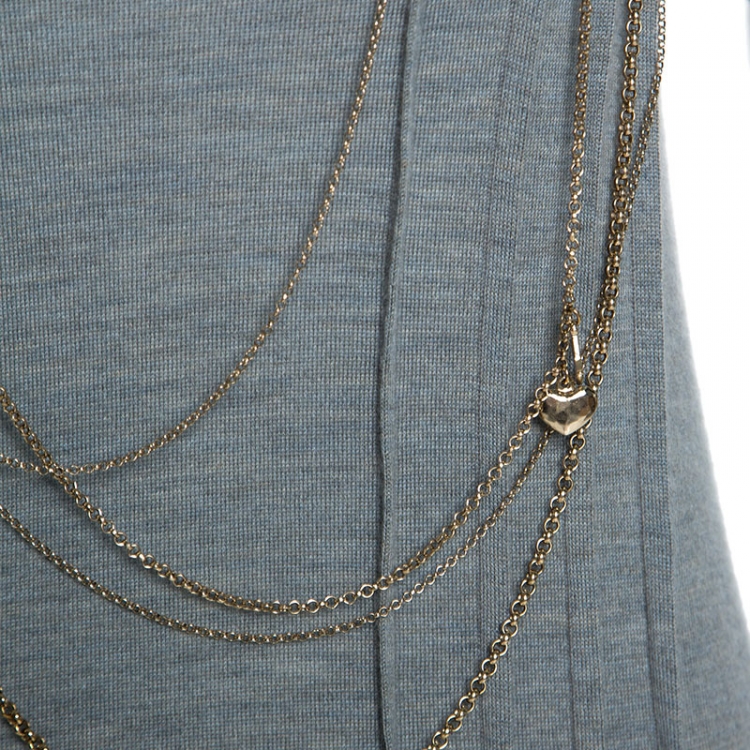 Pre Owned Louis Vuitton Grey Cashmere Knit Chain Detail Sleeveless Top S