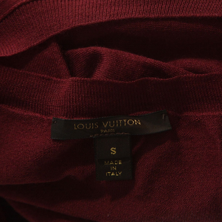 Pre Owned Louis Vuitton Burgundy Cashmere and Silk Blend Bow Detail Sweater S
