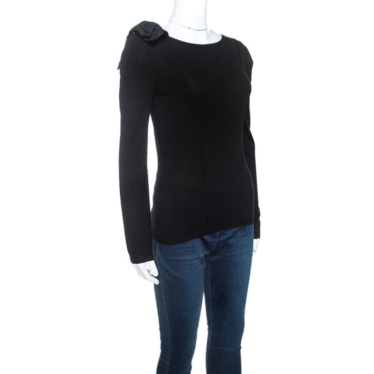 Pre Owned Louis Vuitton Black Wool Knit Bow Detail Sweater S