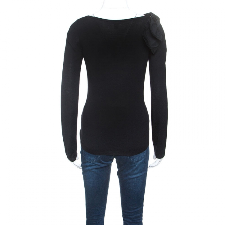 Pre Owned Louis Vuitton Black Wool Knit Bow Detail Sweater S