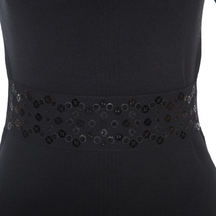 Pre Owned Louis Vuitton Black Stretch Cotton Sequinned Waist Flap Detail Top M