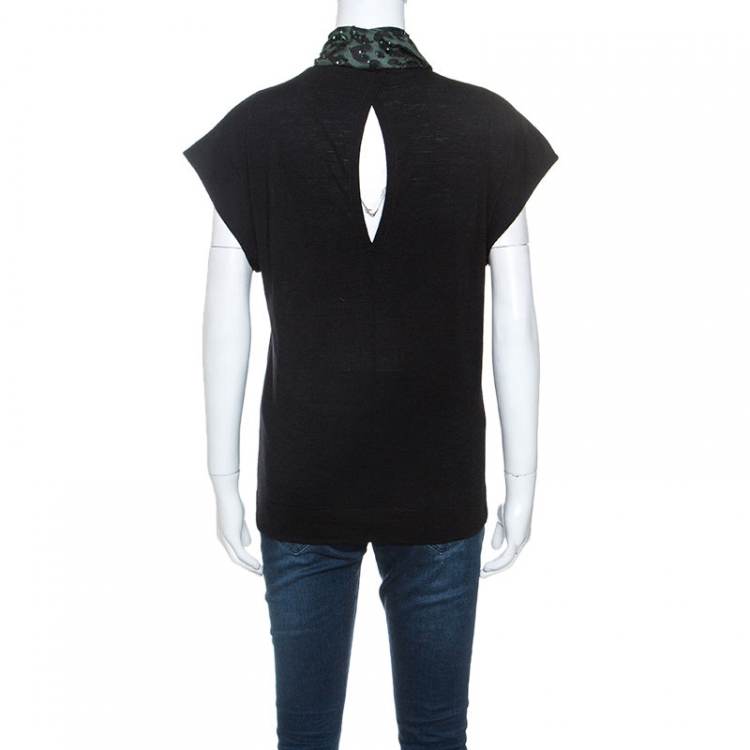 Pre Owned Louis Vuitton Bicolor Wool and Silk Sequinned Scarf Detail Top M  