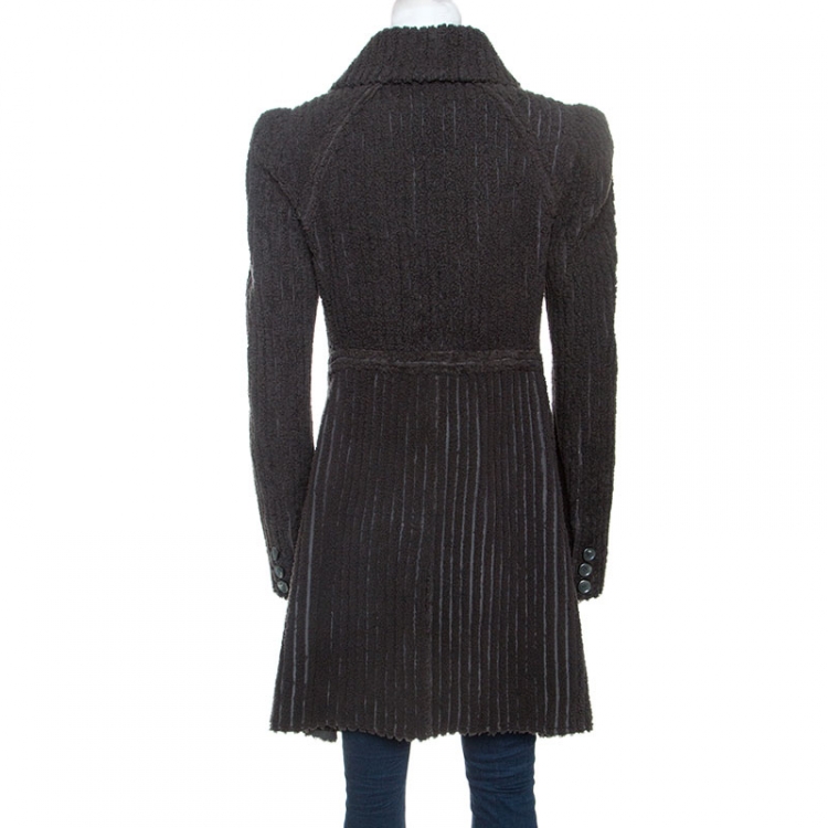 Pre Owned Louis Vuitton Brown Striped Lambskin Shearling Double Breasted Coat M