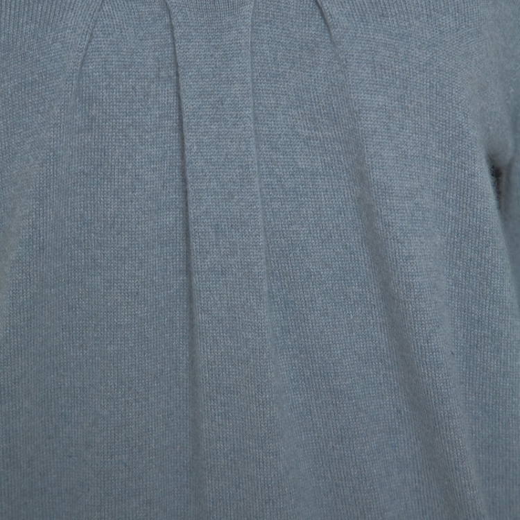 Pre Owned Louis Vuitton Grey Cashmere Twisted Collar Detail Short Sleeve Sweater M