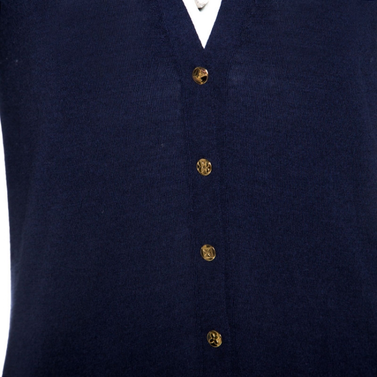 Pre Owned Louis Vuitton Navy Blue Knit Button Front Cardigan S