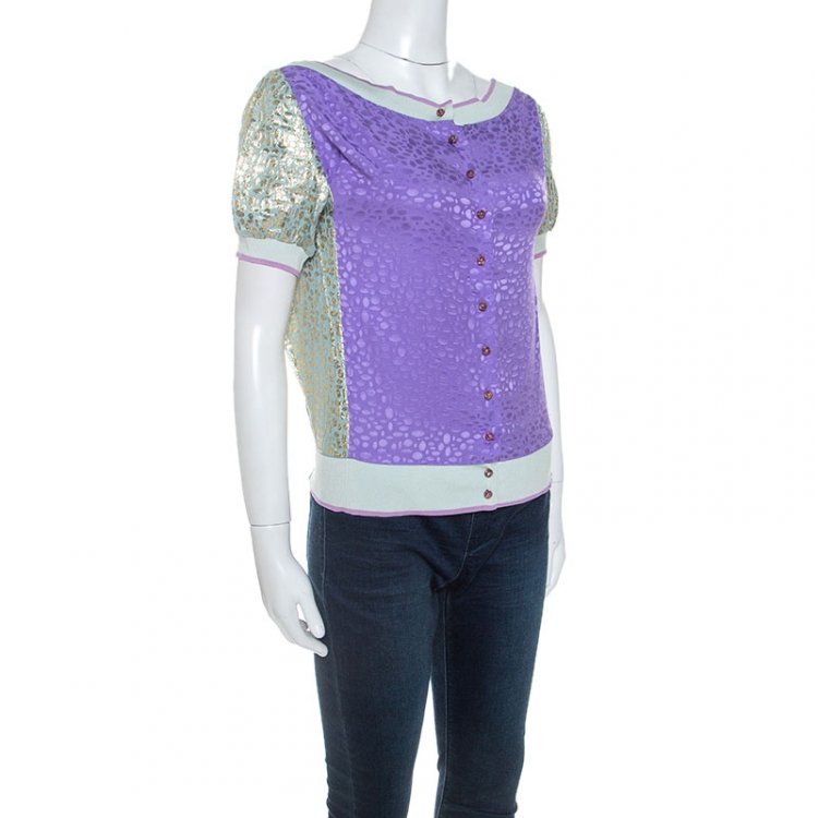 Pre Owned Louis Vuitton Multicolor Silk Metallic Weave Detail Buttoned Top S